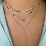 14K 金镶嵌祖母绿吊坠项链