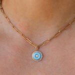 14K Gold Moissanite Diamond Round Turquoise Pendant - 图片 3