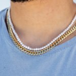 14K Gold Three Line Diamond Pearl Necklace - 图片 3