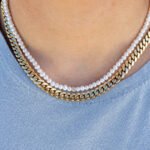 14K Gold Three Line Diamond Pearl Necklace - 图片 2