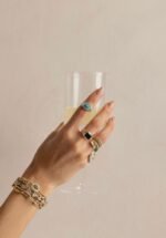 18K Solid Gold Turquoise Emerald Evil Eye Ring - Image 4