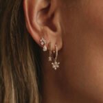18k Gold Moissanite Diamond Pearl Cluster Drop Hoop Earring - Image 3