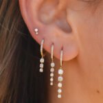 14K Gold Five Graduated Prong Moissanite Diamond Hoop Earrings - 图片 2