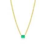 14K Solid Gold Curb Link with Emerald Chain Necklace
