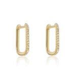 14K Gold Pave Moissanite Diamond Rectangle Hoop Earring