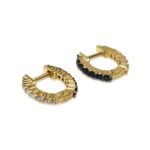 18k Gold Half Natural Diamond Half Black Diamond Hoop Earring