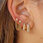 14K Gold Round Moissanite Diamond Cuban Link Connecting Earring - 图片 2
