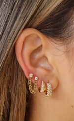 18k Gold Half Moissanite Diamond Hoop Earring - Image 2