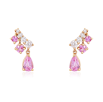 14K Gold Pink Sapphire Pear Moissanite Diamond Bar Earring