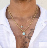14K Gold Moissanite Diamond Round Turquoise Pendant - 图片 2