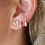 18k Gold Half Natural Diamond Half Black Diamond Hoop Earring - Image 3