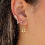 14K Gold Lab Grown Diamond Shell Drop Hoop Earrings - Image 2