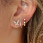 18k Gold Half Natural Diamond Half Black Diamond Hoop Earring - Image 2