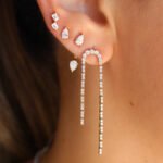 14K Gold Curve Natural Diamond Drop Earrings - 图片 2