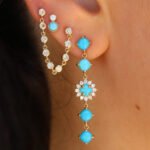 14K Gold Moissanite Diamond Bezel Connecting Earring - Image 2
