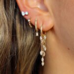 14K Gold Ball Bezel Moissanite Diamond Hoop Earring - Image 2