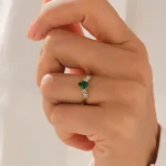 14K Solid Gold Pear Emerald Anniversary Ring