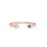 18K Solid Gold Natural Emerald and Diamond open Cuff Ring - 图片 5