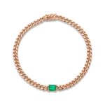 14K Solid Gold Cuban Link Bracelet With Emerald Center - 图片 3