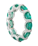 18K Solid Gold Natural Emerald and Diamond Eternity Band - 图片 4