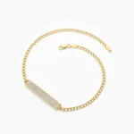 14k Gold 3MM Curb Link Diamond Pave Bracelet - Image 2