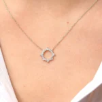 18k Gold Natural Diamond Sun Circle Necklace - 图片 4