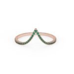 18K Solid Gold V Shape Natural Emerald Wedding Band
