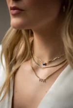 18k Solid Gold Gemstone Paperclip Necklace - 图片 2