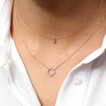 18k Gold Natural Diamond Sun Circle Necklace - 图片 6