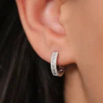 18k Solid Gold Pave Moissanite Diamond and Baguette Hoop Earrings - Image 6