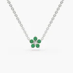 18k Solid Gold Emerald and Diamond Flower Charm Necklace - Image 3
