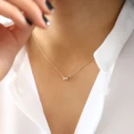 18k Gold Baguette Natural Diamond Necklace - Image 5