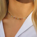 14K Solid Gold Diamond And Fine Gemstone Shaker Choker