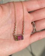 14K Solid Gold Watermelon Tourmaline Diamond Necklace - Image 2