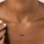 18k Solid Gold Inline Three-Stone Baguette Necklace - 图片 2
