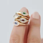 18K Solid Gold Marquise Shaped Ruby and Baguette Natural Diamond Ring - 图片 3