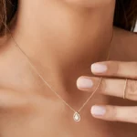18k Pear Shaped Illusion Setting Halo Natural Diamond Necklace - 图片 2