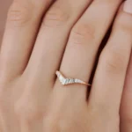 14K Solid Gold Baguette Diamond Curved Tiara Ring - Image 2