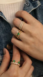 14K Solid Gold Emerald Orbit Ring - Image 3