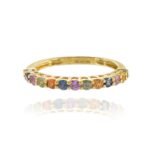 18K Solid Gold Multi Color Sapphire Band - 图片 2