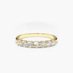 14K 纯金 7 石 U 形钻石结婚戒指