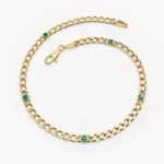 14K Solid Gold Cuban Link Bracelet with Bezel Setting Emerald - 图片 2