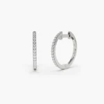 14K Solid Gold  Medium Diamond Hoop Earrings - Image 6