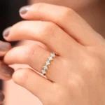 18K Solid Gold  Princess Cut 5 Stone Diamond Wedding Ring - 图片 5