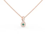 18k 纯金绿宝石项链，镶嵌光环钻石