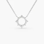 18k Gold Natural Diamond Sun Circle Necklace - 图片 7