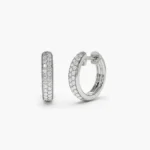 14k Double Row Micro Pave Petite Natural Diamond Hoops - Image 4