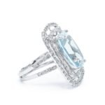 14K Solid Gold Aquamarine and Diamond Ring - Image 2