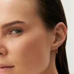 14k Dainty Natural Diamond Hoop Earrings - Image 3