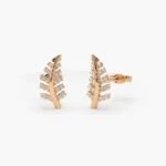 14K Gold Diamond Leaf Earrings - 图片 4